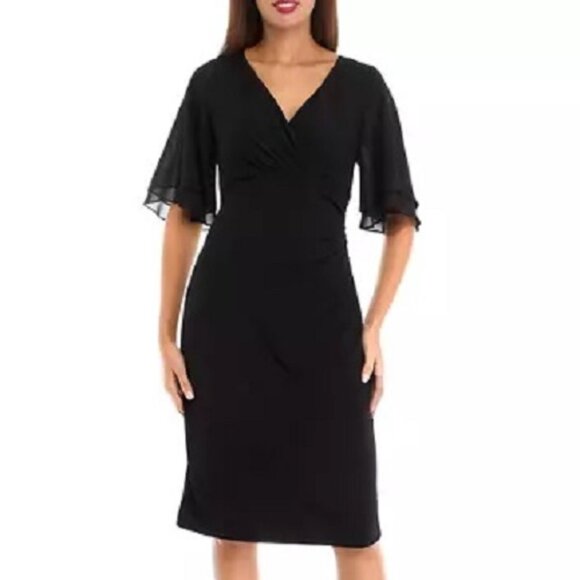 Connected Women's Flutter-Sleeve Sheath Dress Black Size 16 - Picture 1 of 5